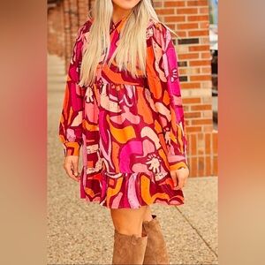 Women’s Colorful Abstract Art Print Babydoll Preppy Dress